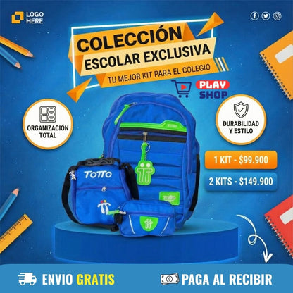 Combo Morral🎒+ Cartuchera +✏️ Lonchera TOTTO 3X1