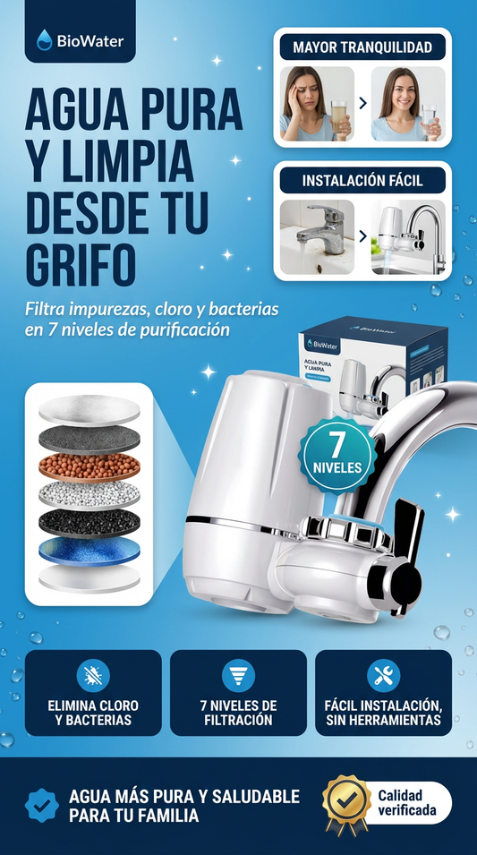 Filtro de Agua para Grifo 7 Niveles – Purificador BioWater Antibacteriano